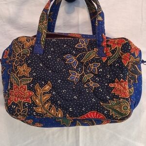 Quilted Floral Tote Bag in Navy Blue